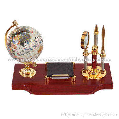 Desktop gift set, made of wood + zinc alloy